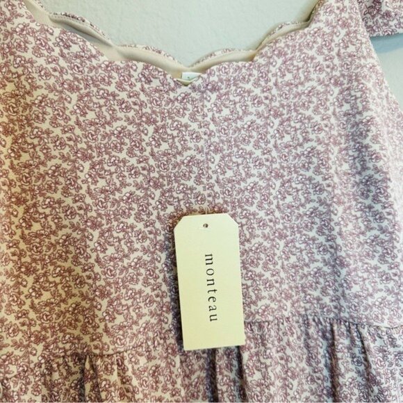 Monteau Los Angeles Scalloped Floral Dress | Pink & White | Size M | NWT - Picture 7 of 11